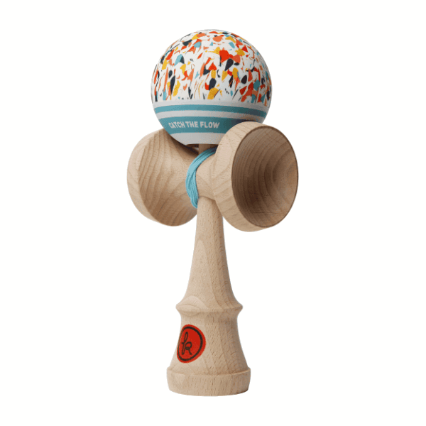 Kendama-Spielzeug mit farbigem Ball, Holzgriff und Gummiband, ideal für Kinder und Teens, fördert Geschicklichkeit und Koordination.